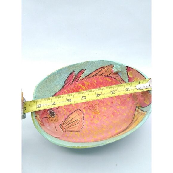 Hand Painted Coconut Shell W/Tropical Orange Fish Signed Beach House Decor - Picture 3 of 9